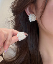 Style White Sterling Silver Acrylic Floral Stud Earrings