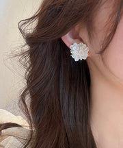Style White Sterling Silver Acrylic Floral Stud Earrings