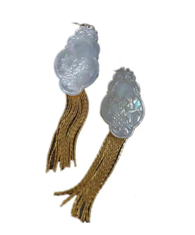 Style White Sterling Silver Floral Bird Tassel Drop Earrings