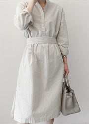 Style White Striped Patchwork Cotton Shirts Dress Spring