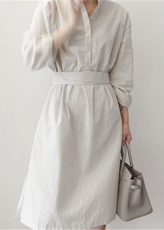 Style White Striped Patchwork Cotton Shirts Dress Spring