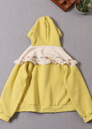 Style Yellow Hooded Patchwork Warm Fleece Sweatshirts Winter