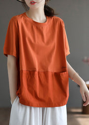 Style Yellow Oversized Patchwork Cotton Tops Short Sleeve