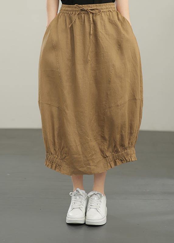 Style Yellow Pockets A Line Summer Linen  Skirts - SooLinen