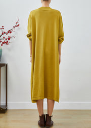 Style Yellow V Neck Patchwork Knit Holiday Dress Fall