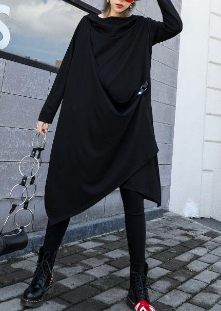 Style asymmetric Cotton dresses Sewing black Dresses fall - SooLinen