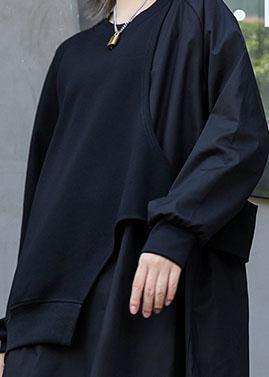 Style asymmetric cotton tunic top Tutorials black blouse fall - SooLinen