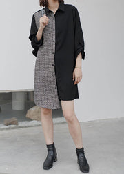Style black Cotton Wardrobes tie waist daily patchwork Dresses - SooLinen