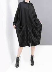 Style black Cotton clothes Women patchwork loose fall shirt Dress - SooLinen