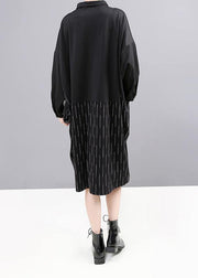 Style black Cotton clothes Women patchwork loose fall shirt Dress - SooLinen