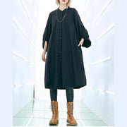 Style schwarze Baumwollkleider Vintage Outfits Midikleid mit Kordelzug