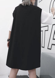 Style black Cotton quilting dresses o neck shift summer Dress - SooLinen