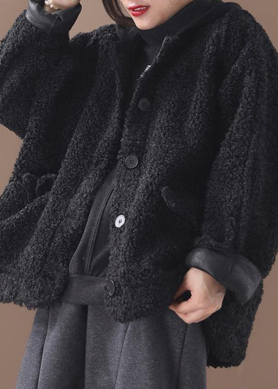 Style black Plus Size Coats Women Shape winter patchwork hooded outwears - SooLinen