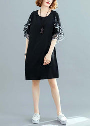 Style black chiffon dresses Fashion Ideas o neck Petal Sleeve Traveling Summer Dresses - SooLinen