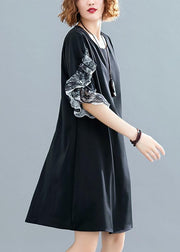Style black chiffon dresses Fashion Ideas o neck Petal Sleeve Traveling Summer Dresses - SooLinen