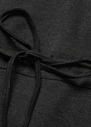 Style black cotton clothes high neck cotton robes side open Dresses - SooLinen