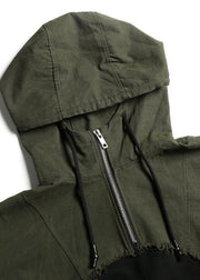 Style black cotton crane tops hooded winter Dresses patchwork tops - SooLinen