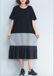 Style black cotton outfit Korea Inspiration patchwork o neck Dresses Summer Dress