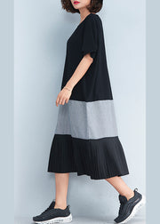 Stil schwarzes Baumwoll-Outfit Korea Inspiration Patchwork O-Ausschnitt Kleider Sommerkleid
