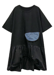 Style black dress o neck zippered tunic Dresses - SooLinen