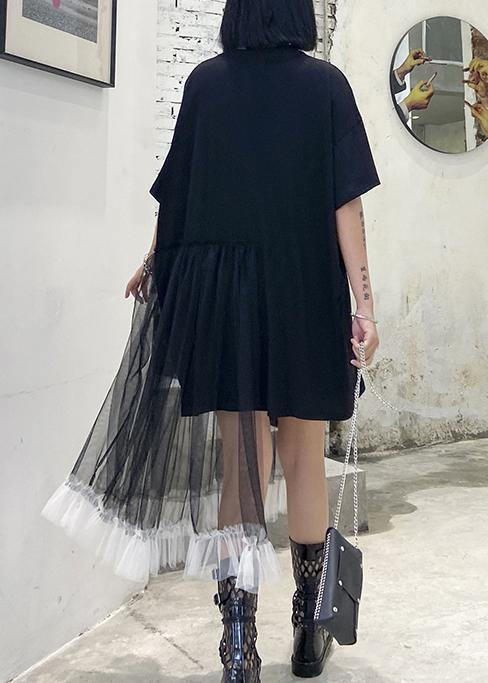 Style black dresses o neck patchwork tulle Midi Dresses - SooLinen