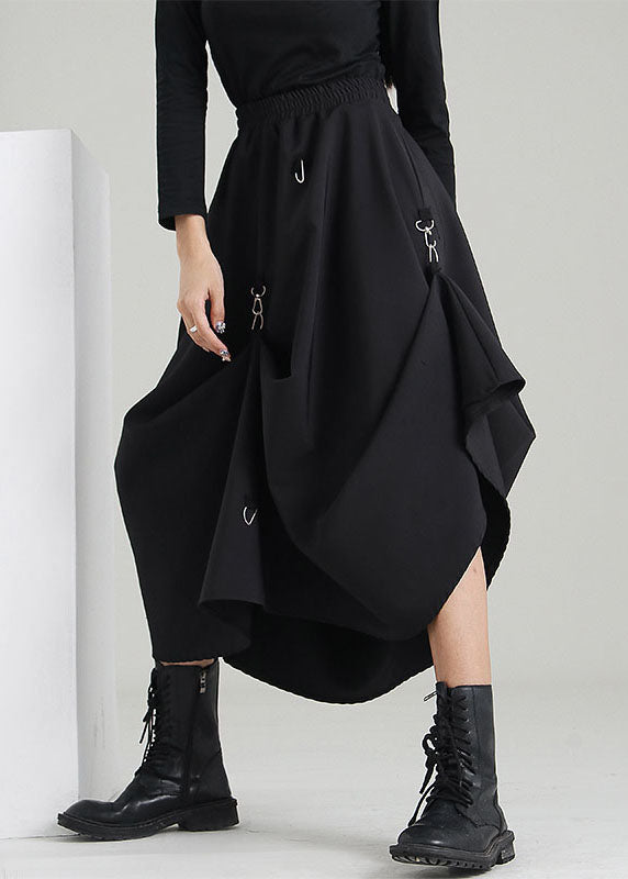 Stil schwarze elastische Taille Asymmetrische Röcke mit Pailletten Frühling