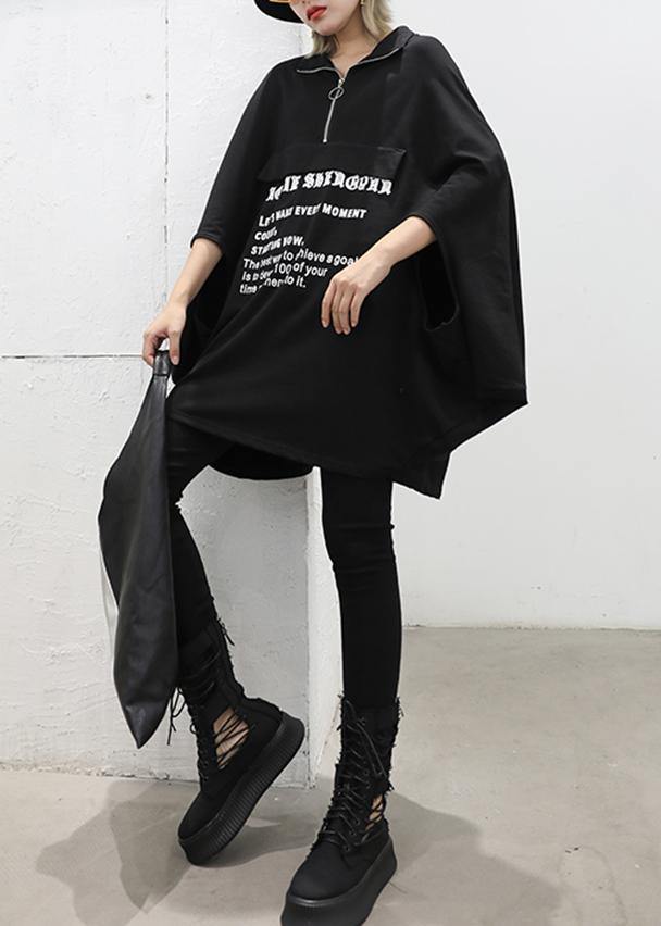 Style black lapel collar cotton clothes Batwing Sleeve Art fall shirt - SooLinen