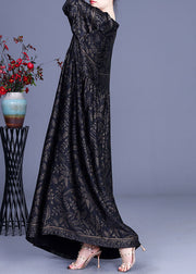 Style black print Silk Party long Dresses Spring
