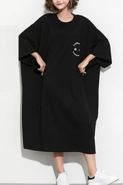 Stil schwarz bedruckte Baumwolle Tunika plus Größe Modeideen Maxi-Sommerkleid mit Fledermausärmeln