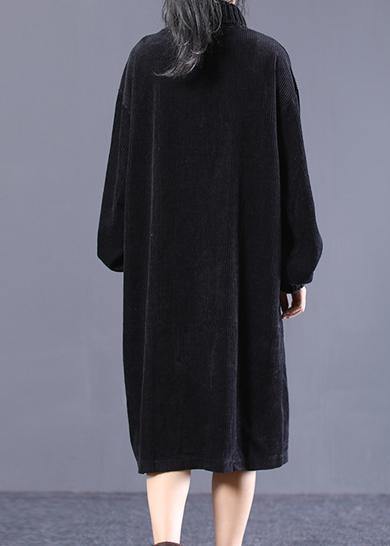 Style black quilting dresses high neck pockets Dresses spring Dresses - SooLinen