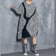 Style schwarz gestreiftes Chiffonkleid Plus Size Shape Baggy Dress