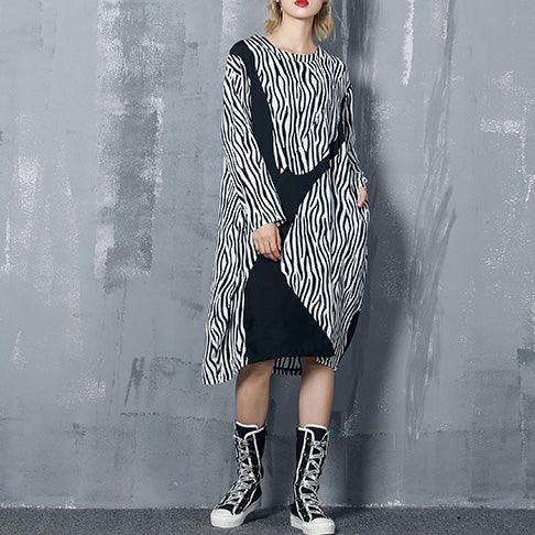Style black striped chiffon dress Plus Size Shape baggy Dress