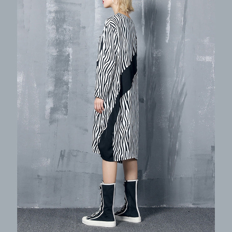 Style black striped chiffon dress Plus Size Shape baggy Dress
