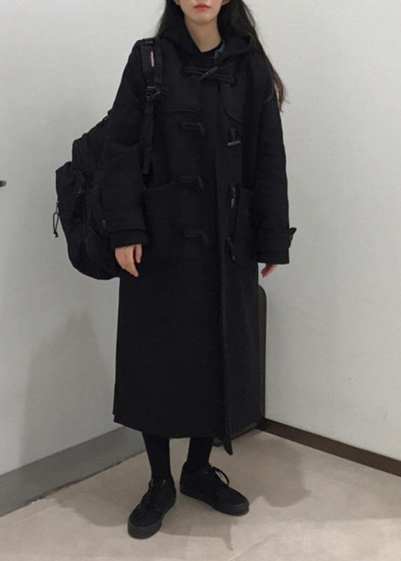 Style black fine trench coat Cotton side open hooded coats - SooLinen