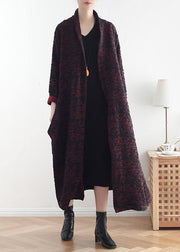 Style burgundy jacquard fine clothes pattern asymmetric coats - SooLinen