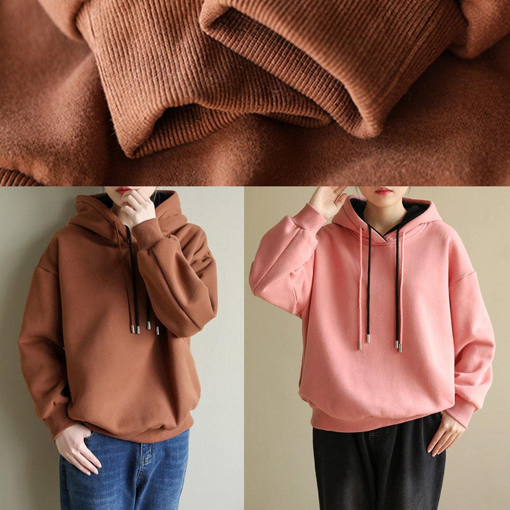 Style chocolate cotton top silhouette wild box Double-layer hooded tops - SooLinen