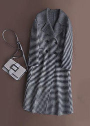 Style chocolate plaid Fashion coat Outfits Notched double breast jackets - SooLinen