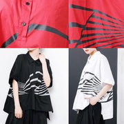 Style cotton Casual for women T-Shirt Pakistani Irregular Stripes High Low Hem tops - SooLinen