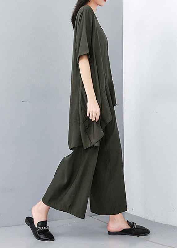 Style cotton Korea Summer Pure Color Irregular Blouse And Wide Leg Pants - SooLinen