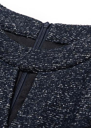 Style dark blue wool blended clothes For Women big hem cotton winter Dress - SooLinen