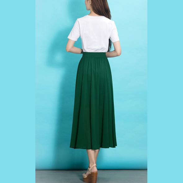 Style elastic waist chiffon clothes Sewing green Dress summer - SooLinen