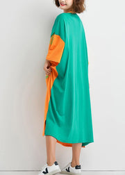 Style false two pieces cotton dresses Runway summer Maxi Dress orange patchwork - SooLinen