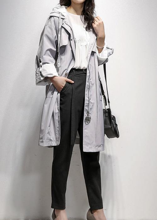 Style gray Fashion tunic coat Work Outfits hooded drawstring coat - SooLinen