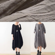 Style gray linen clothes For Women o neck asymmetric Plus Size Dress - SooLinen