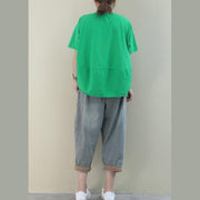 Style green cotton clothes For Women o neck baggy cotton shirt - SooLinen