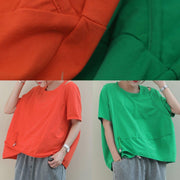 Style green cotton clothes For Women o neck baggy cotton shirt - SooLinen