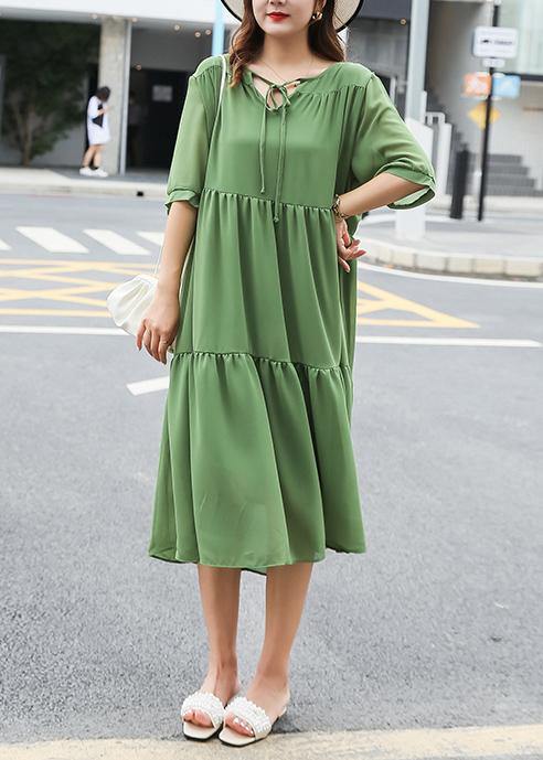 Style green patchwork quilting clothes v neck cotton summer Dresses - SooLinen
