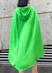 Style green print Cotton Tunic hooded asymmetric daily Dress - SooLinen
