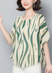 Style green print clothes o neck Batwing Sleeve short shirt - SooLinen