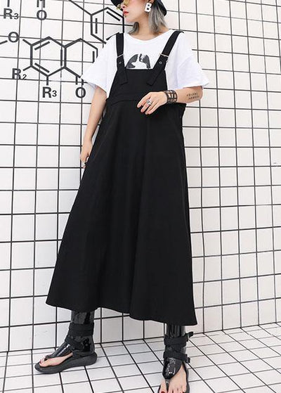 Style high waist cotton quilting dresses Outfits black strap loose Dress summer - SooLinen